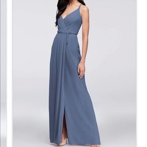 David’s bridal steel blue wrap dress